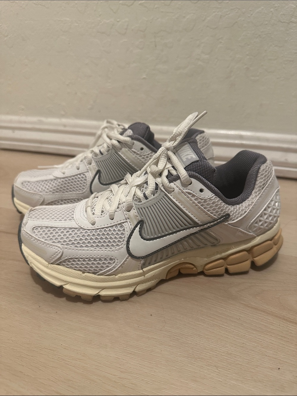 Nike White and Gray Mesh Running Sneakers with Cream Sole